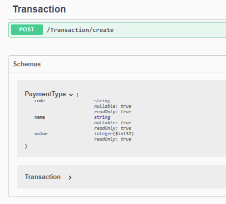 Figure 3: PaymentType rendered as a complex object on Swagger